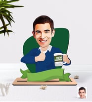 BK Gift Kişiye Özel Erkek En İyi Öğretmen Karikatürlü Ahşap 3D Biblo-1 (Beyaz)