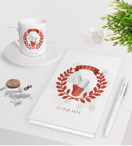 BK Gift Kişiye Özel Eczacı Beyaz Defter Kalem Türk Kahvesi Fincanı Seti-9 (Model 1)