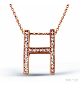 Zirkon Taşlı Gümüş H Harfi Kolye - N089801 (Rose)
