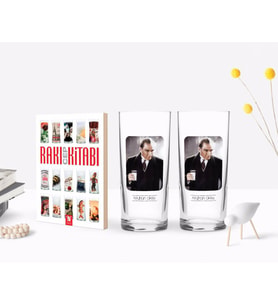 BK Gift Kişiye Özel Renkli Baskılı Atatürk Temalı İkili Rakı Bardağı ve Rakı Cep Kitabı Hediye Seti-33 (Model 1)