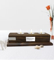 BK Gift Kişiye Özel İsimli Dekoratif 3’lü Doğal Ahşap Mumluk-Ceviz (Kahverengi)