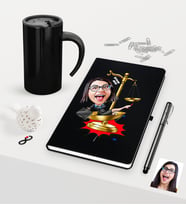 BK Gift Kişiye Özel Bayan Avukat Karikatürlü Siyah Defter Kalem ve Termos Mug Seti - 4 (Model 1)