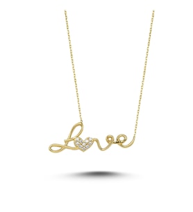 Milades 14 Ayar Altın  Altın Love Kolye