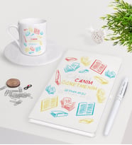 BK Gift Kişiye Özel Canım Öğretmenim Beyaz Defter Kalem Türk Kahvesi Fincanı Seti-3 (Model 1)