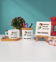 Böğön Canlı Ders Varmı Ahşap Altlıklı Fincan Kalemlik ve Dekoratif Taş Baskı Seti