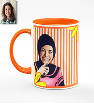 BK Gift Kişiye Özel Türbanlı Karikatürlü Turuncu Kupa Bardak 41t739