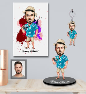 Kişiye Özel Erkek Karikatürlü 3 lü Hediye Seti Model-11