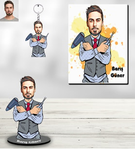 Kişiye Özel Berber Karikatürlü 3 lü Hediye Seti Bay-1