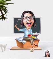BK Gift Kişiye Özel Bayan Öğretmen Karikatürlü Ahşap 3D Biblo-2 (Beyaz)