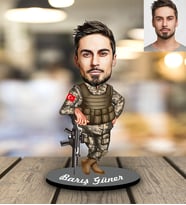 Kişiye Özel Asker Karikatürlü Ahşap Biblo Bay-1