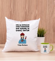 Bak Kendime De Kahve Yaptım Kare Yastık ve Yeşil Kupa Bardak