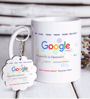 BK Gift Kişiye Özel Google Dünyanın En İyi Öğretmeni Beyaz Kupa ve Anahtarlık Hediye Seti (Model 1)