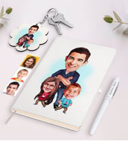 BK Gift Kişiye Özel Baba Kız Oğul Karikatürlü Beyaz Defter Kalem ve Anahtarlık Hediye Seti (Model 1)