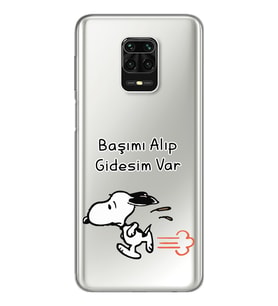 Snoopy Tasarımlı Süper Şeffaf Silikon Telefon Kılıfı Xiomai Redmi Note 9 Pro - N