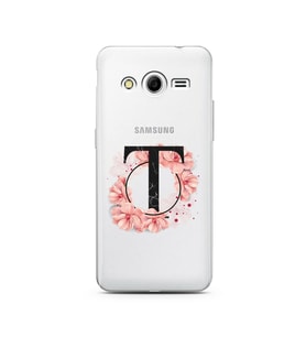 Pembe Çiçekli Harf Tasarım Süper Şeffaf Silikon Telefon Kılıfı Samsung Core 2 T-