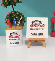 Otomotiv Mühendisi Kalemlik ve Dekoratif Taş Baskı Seti