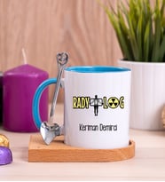 Radyolog Ahşap Altlıklı Mavi Kupa Bardak