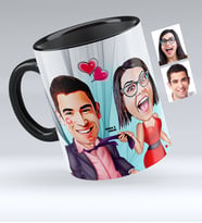 BK Gift Kişiye Özel Sevgililer Karikatürlü Siyah Kupa Bardak  4
