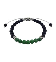 Vaoov Jade ve Oniks Taşlı 925 Ayar Gümüş Erkek Bileklik (Yeşil-Siyah)