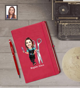 Kişiye Özel Kuaför Bayan Karikatürlü Kırmızı Defter Kalem Hediye Seti   Mod-3