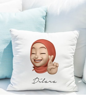 Emoji Kız Tesettürlü Stiker Yastığı Kişiye Özel