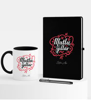 BK Gift Kişiye Özel Yılbaşı Mutlu Yıllar Temalı Siyah Defter Kalem Kupa Seti - 4
