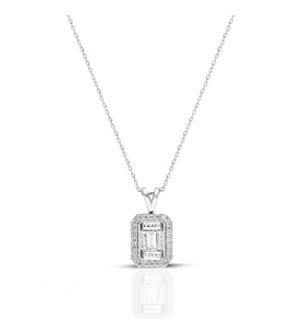 0.10 Ct Modern Tasarım Baget Kare Tektaş Kolye