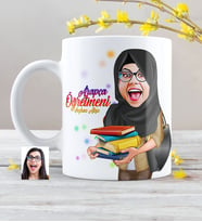 BK Gift Kişiye Özel Tesettürlü Bayan Öğretmen Karikatürlü Beyaz Kupa Bardak  2