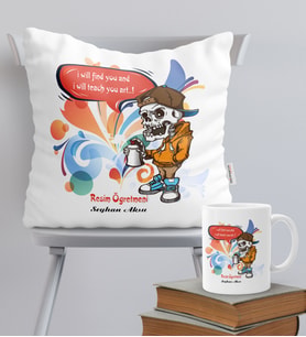 BK Gift Kişiye Özel Resim Öğretmeni Temalı Yastık Kupa Seti - 1