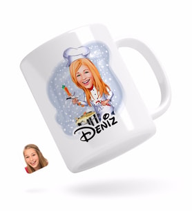 BK Gift Kişiye Özel Kadın Chef Karikatürlü Beyaz Kupa Bardak-1