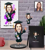 Kişiye Özel Mezuniyet Karikatürlü 5 li Hediye Seti Bayan-1