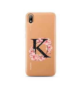 Pembe Çiçekli Harf Tasarım Süper Şeffaf Silikon Telefon Kılıfı Huawei Y5 2019 K-