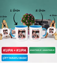 İkili Mavi Sevgiliye Sevgililer Günü Hediyesi 9 Kupa Bardak Anahtarlık