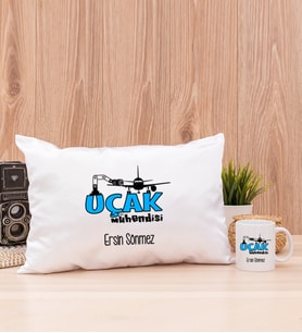 Uçak Mühendisi Dikdörtgen Yastık ve Beyaz Kupa Bardak