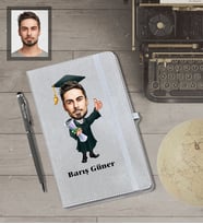 Kişiye Özel Mezuniyet Karikatürlü Gri Defter Kalem Hediye Seti  Bay-1