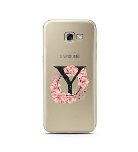 Pembe Çiçekli Harf Tasarım Süper Şeffaf Silikon Telefon Kılıfı Samsung A5 (2017)