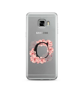 Pembe Çiçekli Harf Tasarım Süper Şeffaf Silikon Telefon Kılıfı Samsung C5   C-Ha
