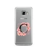Pembe Çiçekli Harf Tasarım Süper Şeffaf Silikon Telefon Kılıfı Samsung C5   C-Ha