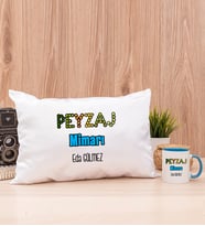 Peyzaj Mimarı Dikdörtgen Yastık ve Mavi Kupa Bardak