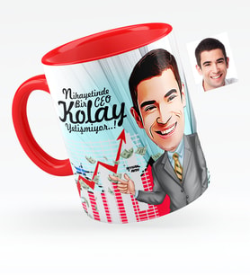 BK Gift Kişiye Özel Bay Ceo Karikatürlü Kırmızı Kupa Bardak  1