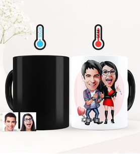 BK Gift Kişiye Özel Sevgililer Karikatürlü Sihirli Kupa Bardak - 1