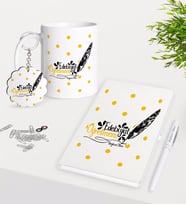 BK Gift Kişiye Özel Edebiyat Öğretmeni Kupa Anahtarlık Beyaz Defter Kalem Hediye Seti-2 (Model 1)