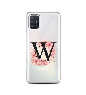 Pembe Çiçekli Harf Tasarım Süper Şeffaf Silikon Telefon Kılıfı Samsung A51 W-Har