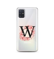 Pembe Çiçekli Harf Tasarım Süper Şeffaf Silikon Telefon Kılıfı Samsung A51 W-Har