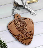 BK Gift Kişiye Özel İsimli Plakalı Porsche Ahşap Anahtarlık-1 (Beyaz)