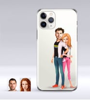 BK Gift Kişiye Özel Sevgililer Karikatürlü iPhone 11 Pro İnce Şeffaf Silikon Telefon Kapağı-39 (Beyaz)