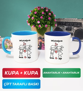 İkili Kişiye Özel Sevgililer Günü Hediyesi Kupa Bardak Mavi Lacivert