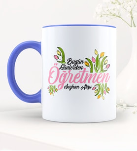 BK Gift Kişiye Özel Bugün Günlerden Öğretmen Mavi Kupa Bardak - 1