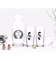 BK Gift Kişiye Özel Renkli Baskılı Sevgililer Silüet Tasarımlı İkili Rakı Bardağı ve Karaf Hediye Seti-1 (Model 1)
