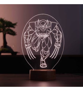 Wolverine Figürlü Dekoratif Hediye Led Masa Lambası 7 Işık Rengi Ahşap Taban